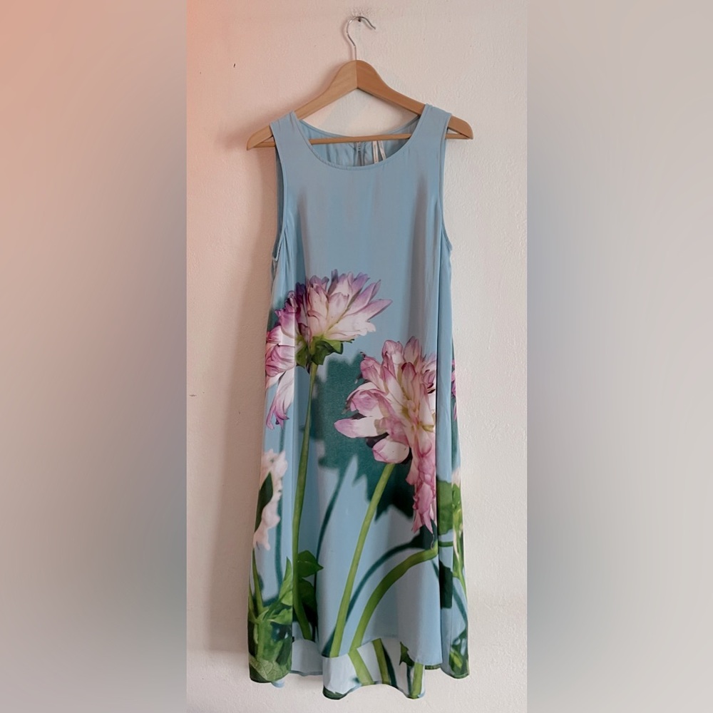 Anthropologie Blue Floral Midi Dress